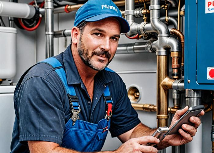 Professional plumber working on mobile home plumbing system