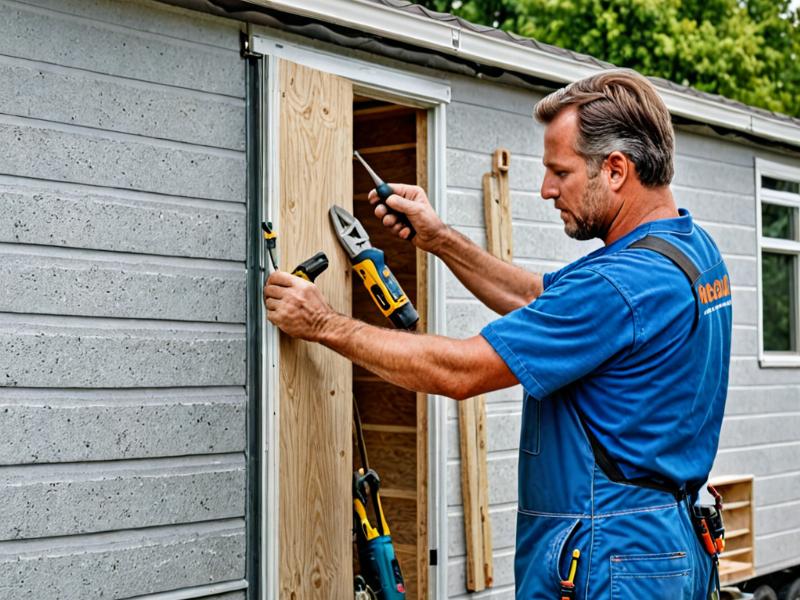 Professional mobile home repair work in progress