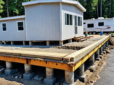 Foundation repair work under mobile home