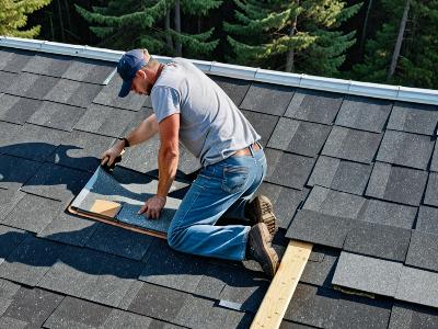 Roofing repair work on mobile home
